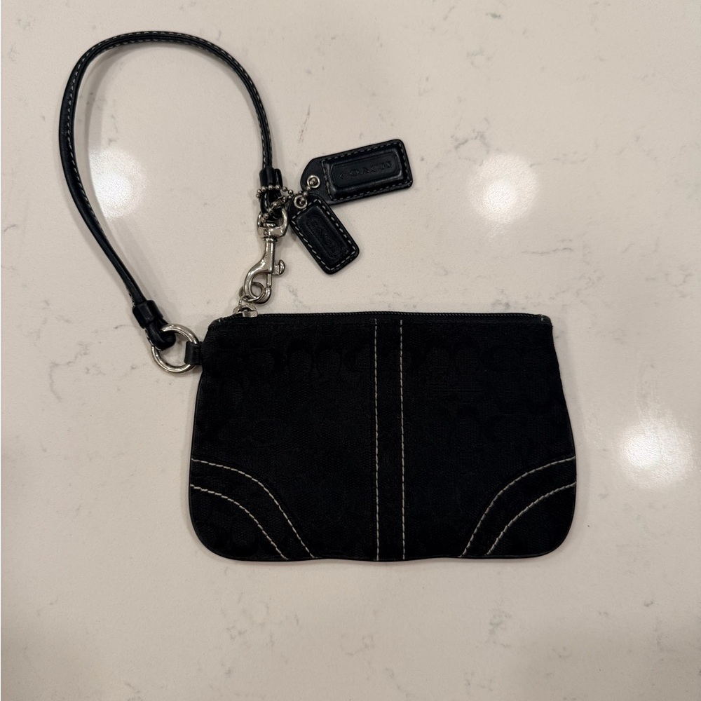 Vintage Coach Black Canvas Wristlet with Stitching